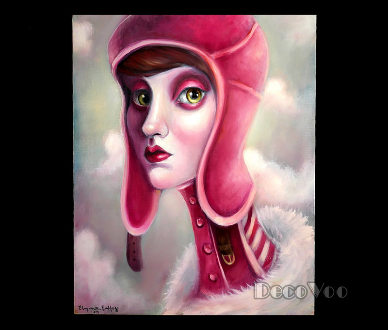 A painting of a young woman aviator